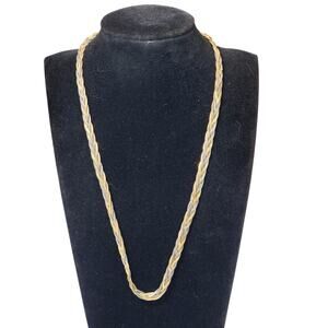 Two Tone Braided Necklace Spring Ring Closure 16" Vtg